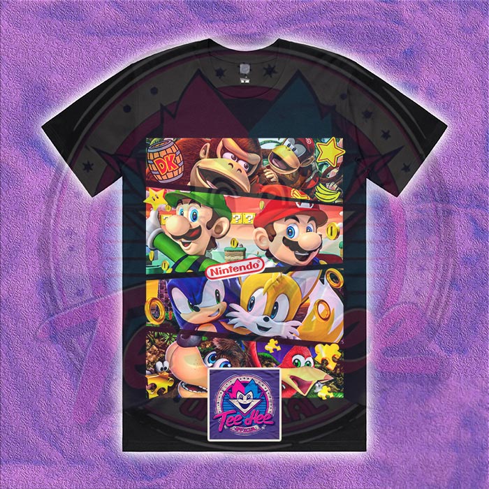 Donkey Kong, Diddy Kong, Mario, Luigi, Sonic, Tails, and Banjo-Kazooie  - Gamer Tee